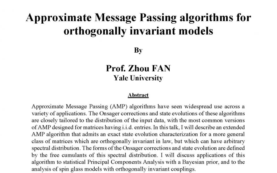 Department of Mathematics Seminar on Statistics Approximate Message